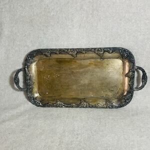 Antique Silver Plated Long Decanter Drinks Serving Tray Handles Large Narrow
